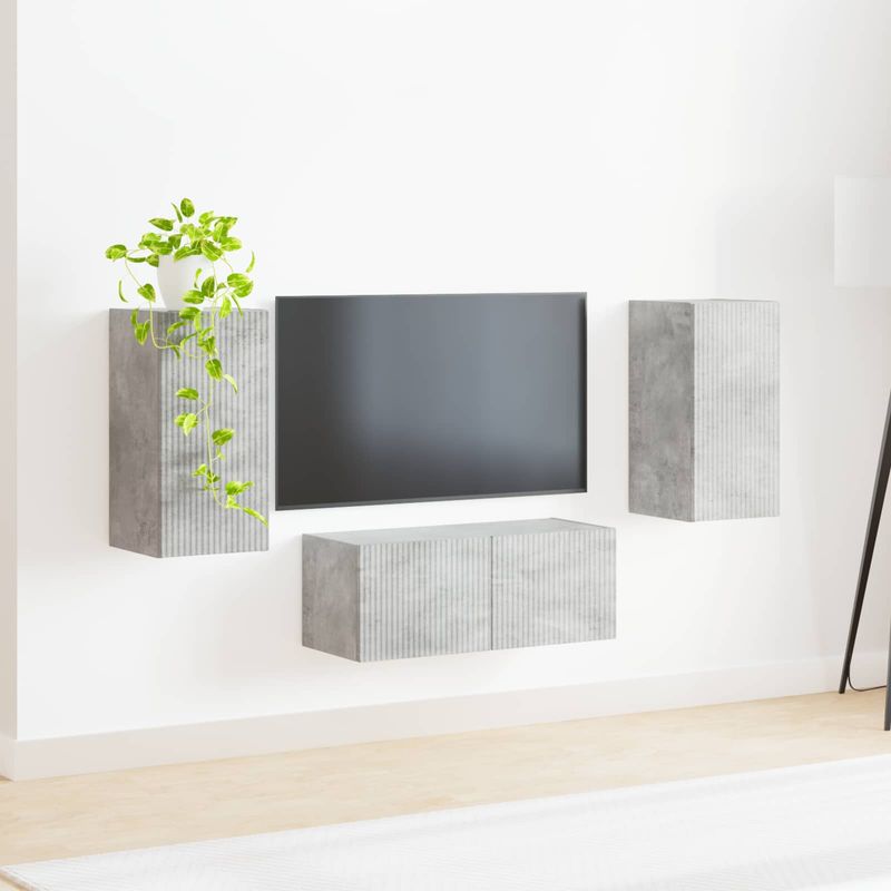Casa si Gradina - Mobilier - Comode si corpuri - Comode - Set comoda TV Pe perete 6 pcs Gri din beton Lemn compozit - Infinity.ro