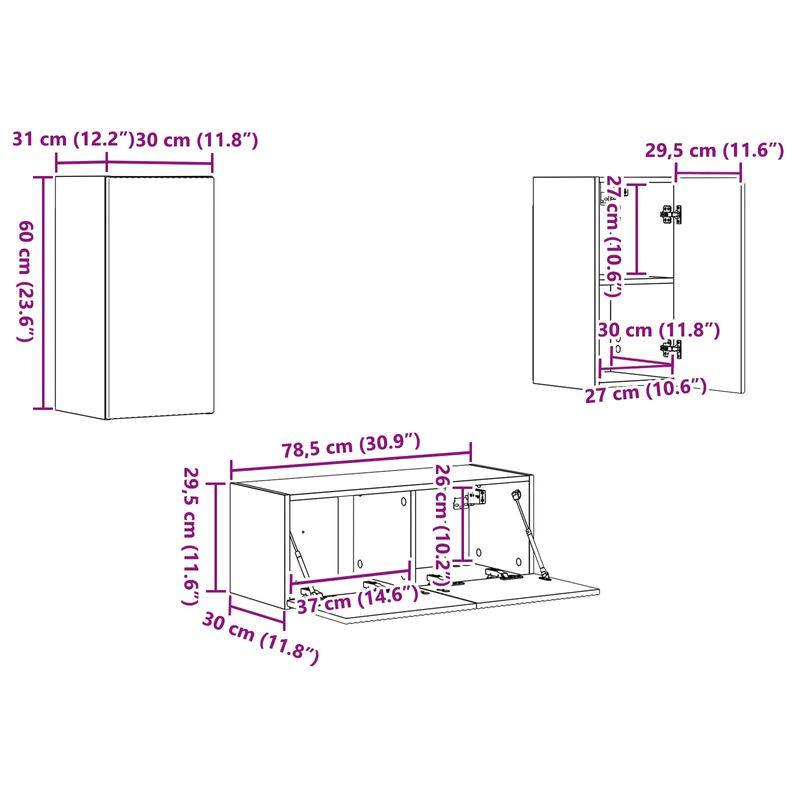 Casa si Gradina - Mobilier - Comode si corpuri - Comode - Set comoda TV Pe perete 6 pcs Gri din beton Lemn compozit - Infinity.ro