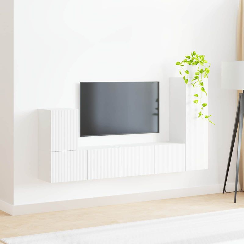 Casa si Gradina - Mobilier - Comode si corpuri - Comode - Set comoda TV Pe perete 3 pcs Alb Lemn compozit - Infinity.ro