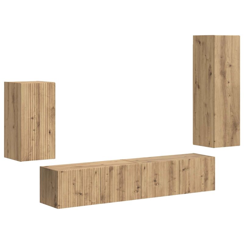 Casa si Gradina - Mobilier - Comode si corpuri - Comode - Set comoda TV Pe perete 3 pcs Stejar Artizanal Lemn compozit - Infinity.ro