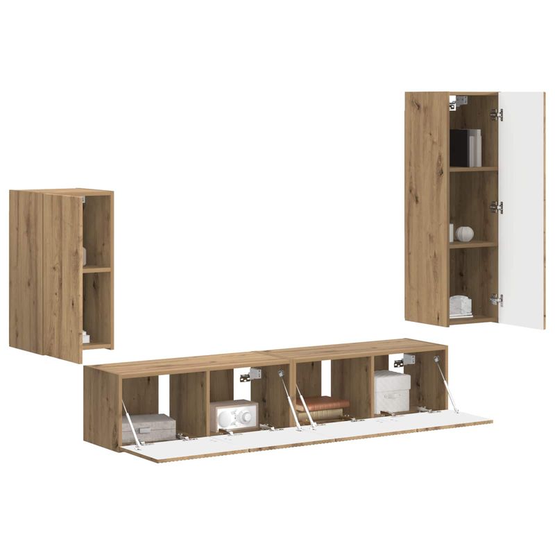 Casa si Gradina - Mobilier - Comode si corpuri - Comode - Set comoda TV Pe perete 3 pcs Stejar Artizanal Lemn compozit - Infinity.ro