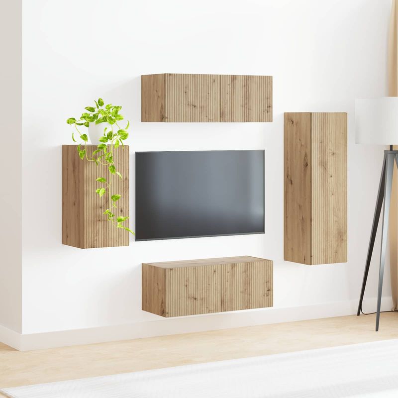 Casa si Gradina - Mobilier - Comode si corpuri - Comode - Set comoda TV Pe perete 3 pcs Stejar Artizanal Lemn compozit - Infinity.ro