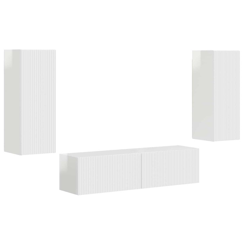 Casa si Gradina - Mobilier - Comode si corpuri - Comode - Set comoda TV Pe perete 2 pcs Alb lucios Lemn compozit - Infinity.ro