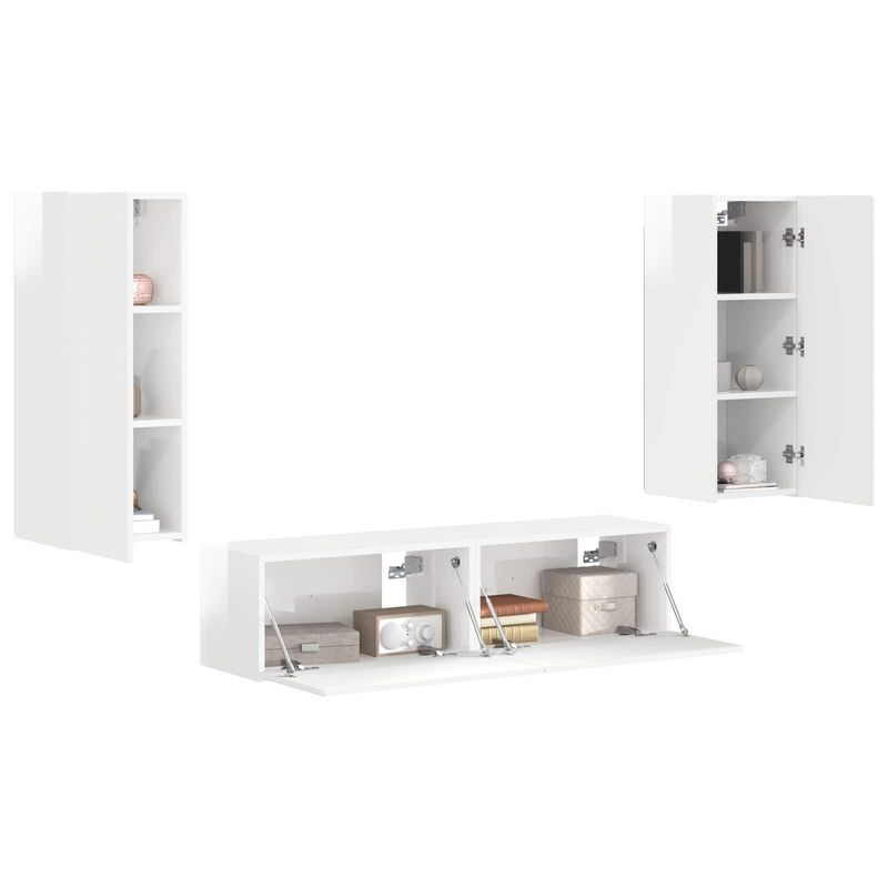 Casa si Gradina - Mobilier - Comode si corpuri - Comode - Set comoda TV Pe perete 2 pcs Alb lucios Lemn compozit - Infinity.ro
