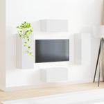 Casa si Gradina - Mobilier - Comode si corpuri - Comode - Set comoda TV Pe perete 2 pcs Alb lucios Lemn compozit - Infinity.ro