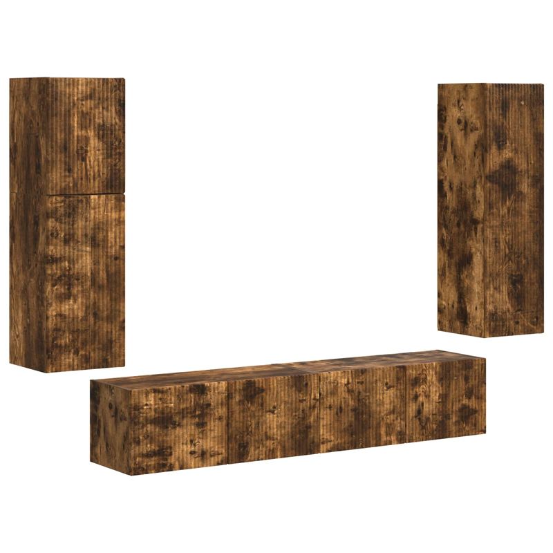 Casa si Gradina - Mobilier - Comode si corpuri - Comode - Set comoda TV Pe perete 4 pcs Stejar fumuriu Lemn compozit - Infinity.ro