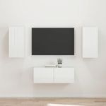 Casa si Gradina - Mobilier - Comode si corpuri - Comode - Set comoda TV Pe perete 2 pcs Alb lucios Lemn compozit - Infinity.ro
