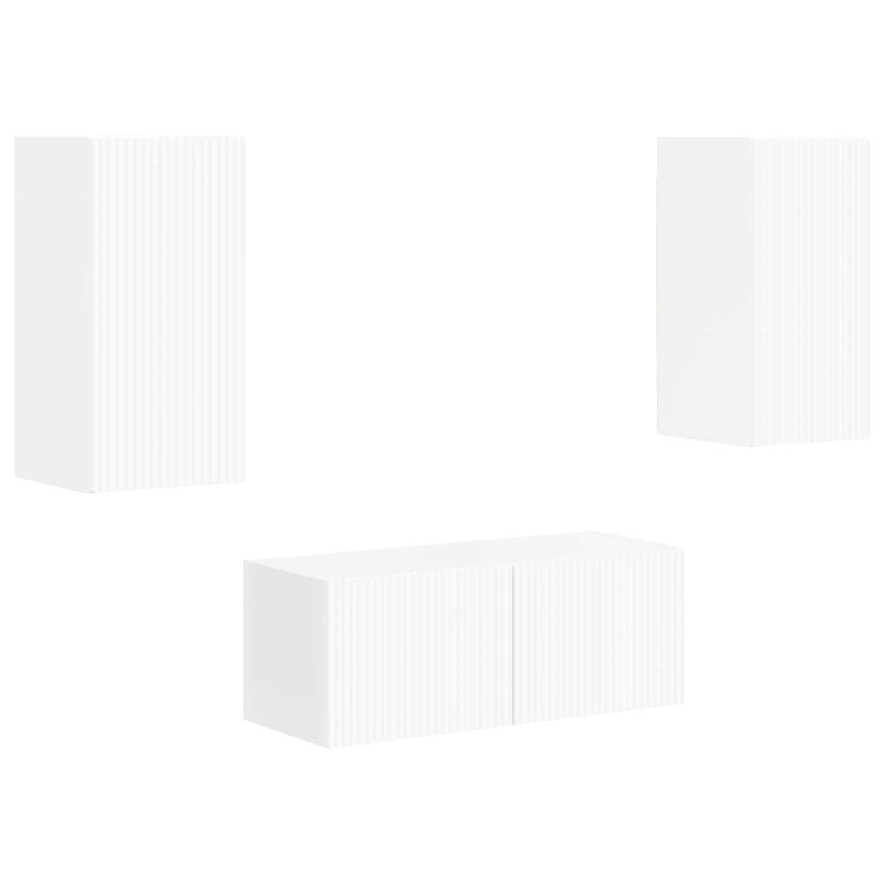 Casa si Gradina - Mobilier - Comode si corpuri - Comode - Set comoda TV Pe perete 2 pcs Alb lucios Lemn compozit - Infinity.ro