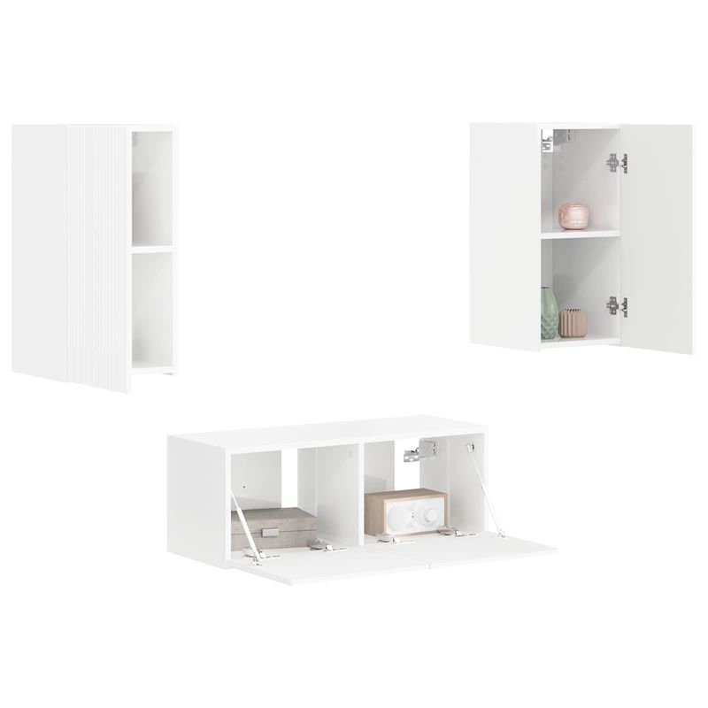 Casa si Gradina - Mobilier - Comode si corpuri - Comode - Set comoda TV Pe perete 2 pcs Alb lucios Lemn compozit - Infinity.ro