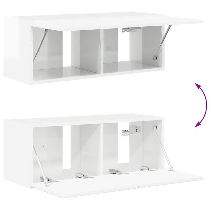 Casa si Gradina - Mobilier - Comode si corpuri - Comode - Set comoda TV Pe perete 2 pcs Alb lucios Lemn compozit - Infinity.ro
