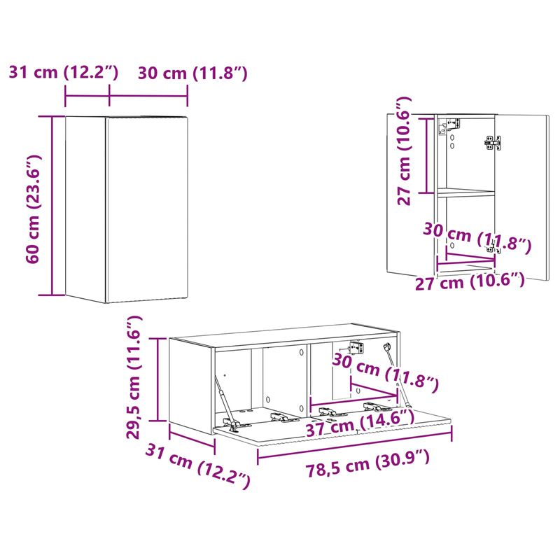 Casa si Gradina - Mobilier - Comode si corpuri - Comode - Set comoda TV Pe perete 2 pcs Alb lucios Lemn compozit - Infinity.ro