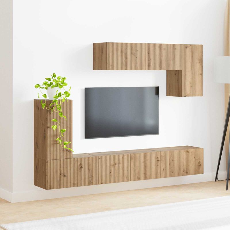 Casa si Gradina - Mobilier - Comode si corpuri - Comode - Set comoda TV Pe perete 5 pcs Lemn Vechi Lemn compozit - Infinity.ro