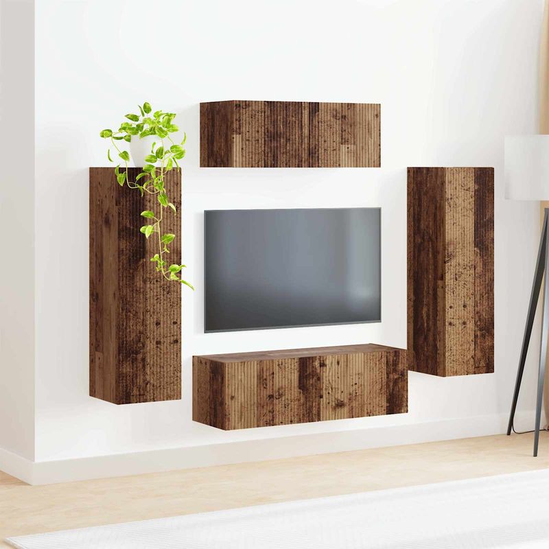 Casa si Gradina - Mobilier - Comode si corpuri - Comode - Set comoda TV Pe perete 3 pcs Lemn vechi Lemn compozit - Infinity.ro