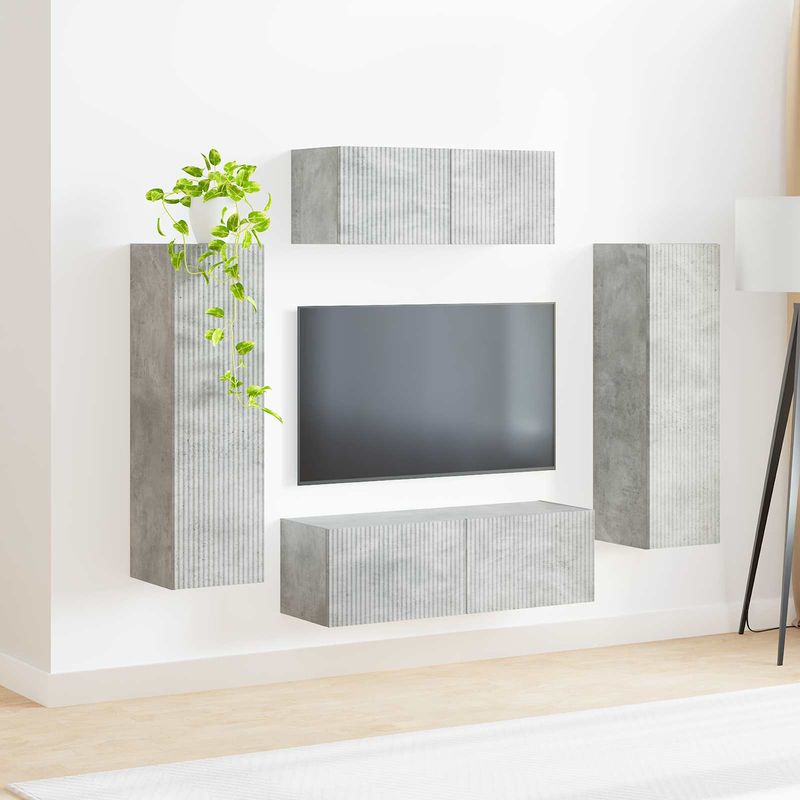 Casa si Gradina - Mobilier - Comode si corpuri - Comode - Set comoda TV Pe perete 3 pcs Gri din beton Lemn compozit - Infinity.ro
