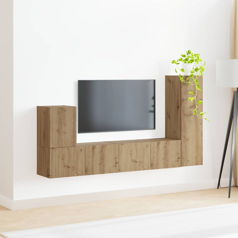 Casa si Gradina - Mobilier - Comode si corpuri - Comode - Set comoda TV Pe perete 3 pcs Stejar Artizanal Lemn compozit - Infinity.ro