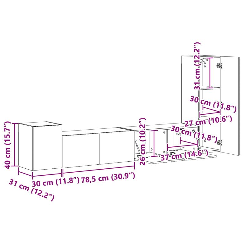 Casa si Gradina - Mobilier - Comode si corpuri - Comode - Set comoda TV Pe perete 3 pcs Stejar Artizanal Lemn compozit - Infinity.ro