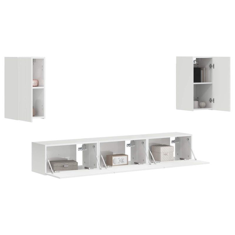 Casa si Gradina - Mobilier - Comode si corpuri - Comode - Set comoda TV Pe perete 3 pcs Alb lucios Lemn compozit - Infinity.ro