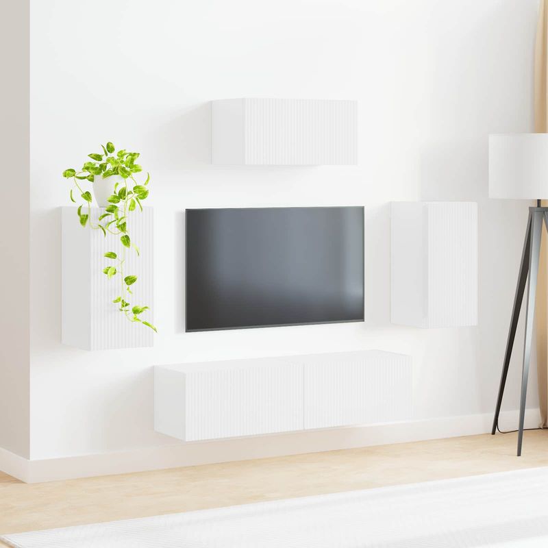 Casa si Gradina - Mobilier - Comode si corpuri - Comode - Set comoda TV Pe perete 3 pcs Alb lucios Lemn compozit - Infinity.ro