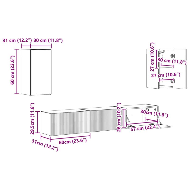Casa si Gradina - Mobilier - Comode si corpuri - Comode - Set comoda TV Pe perete 3 pcs Alb lucios Lemn compozit - Infinity.ro