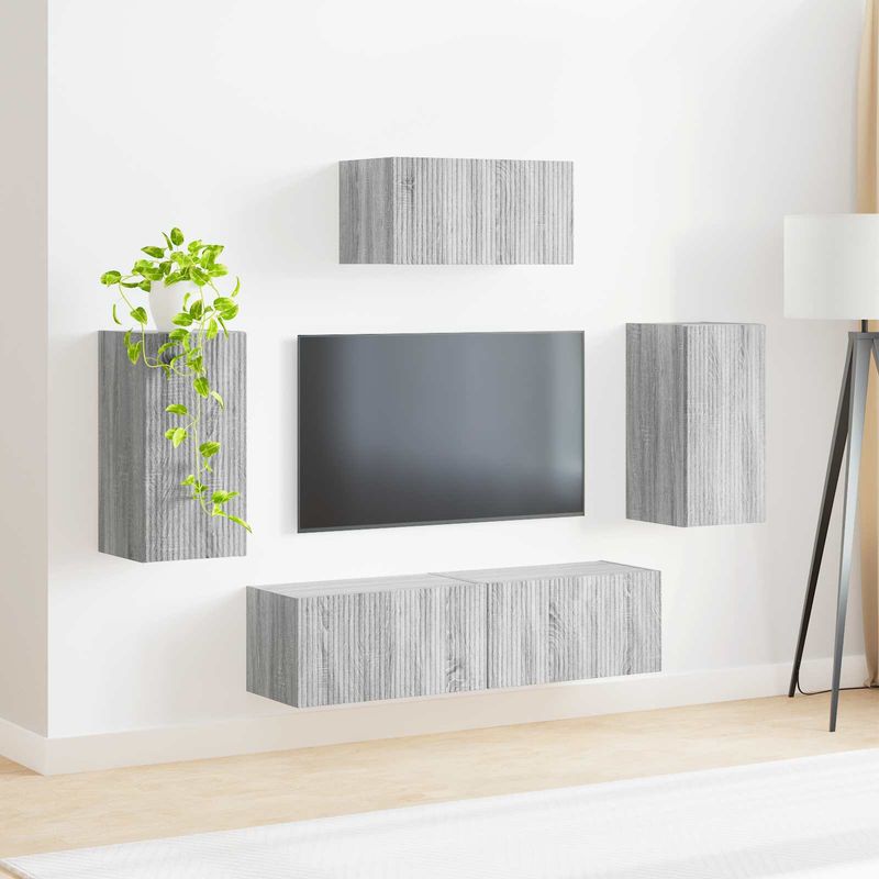 Casa si Gradina - Mobilier - Comode si corpuri - Comode - Set comoda TV Pe perete 3 pcs Gri Sonoma Lemn compozit - Infinity.ro