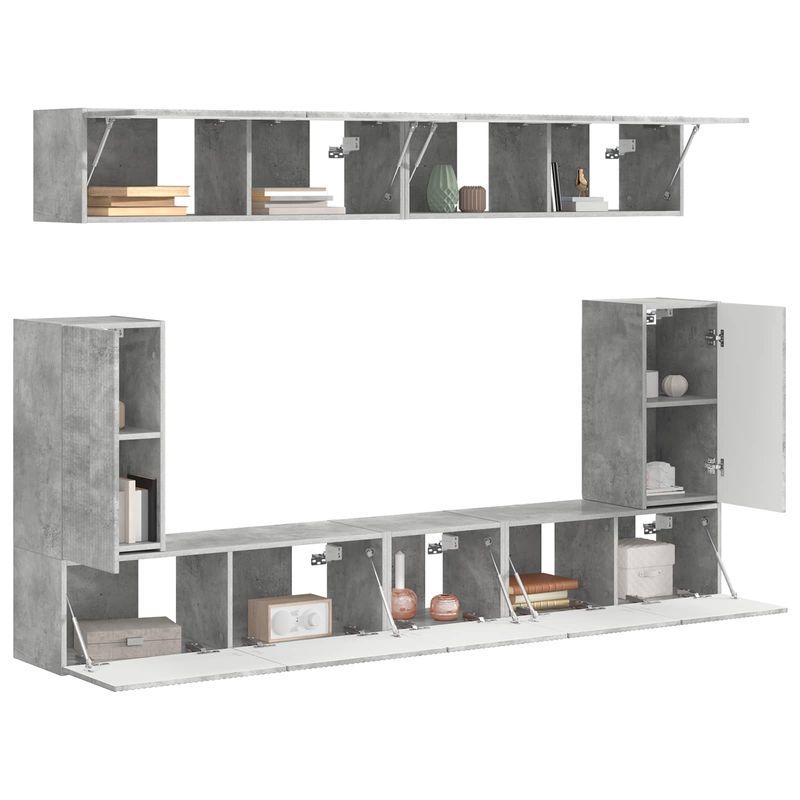 Casa si Gradina - Mobilier - Comode si corpuri - Comode - Set comoda TV Pe perete 5 pcs Gri din beton Lemn compozit - Infinity.ro