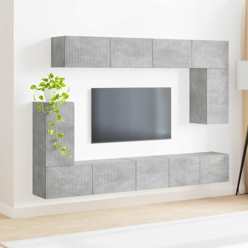 Casa si Gradina - Mobilier - Comode si corpuri - Comode - Set comoda TV Pe perete 5 pcs Gri din beton Lemn compozit - Infinity.ro