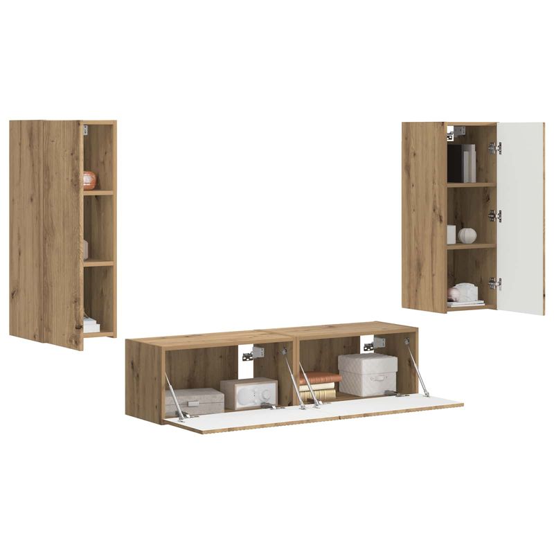 Casa si Gradina - Mobilier - Comode si corpuri - Comode - Set comoda TV Pe perete 2 pcs Stejar Artizanal Lemn compozit - Infinity.ro