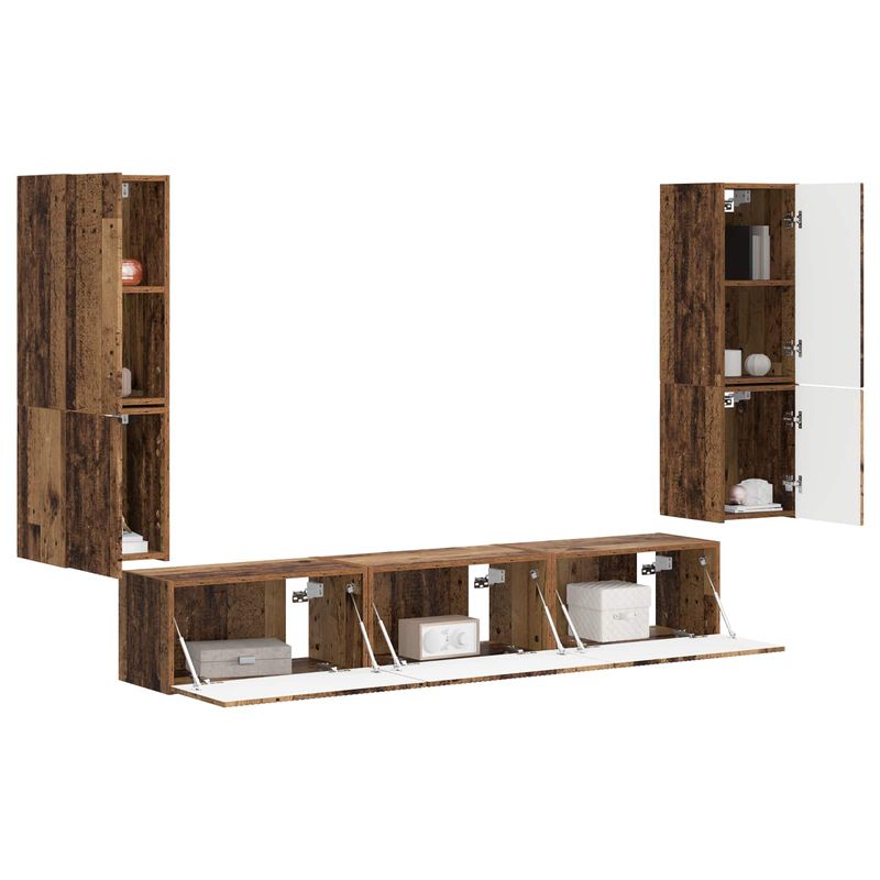 Casa si Gradina - Mobilier - Comode si corpuri - Comode - Set comoda TV Pe perete 4 pcs Lemn vechi Lemn compozit - Infinity.ro