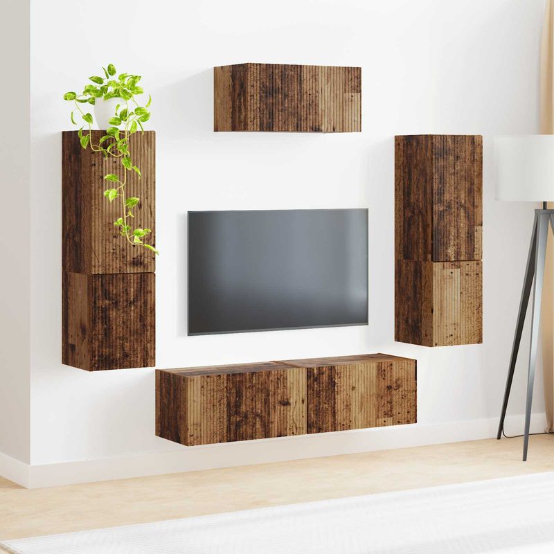 Casa si Gradina - Mobilier - Comode si corpuri - Comode - Set comoda TV Pe perete 4 pcs Lemn vechi Lemn compozit - Infinity.ro