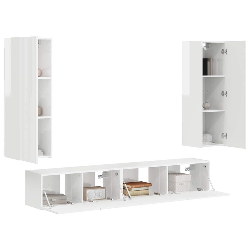 Casa si Gradina - Mobilier - Comode si corpuri - Comode - Set comoda TV Pe perete 3 pcs Alb lucios Lemn compozit - Infinity.ro