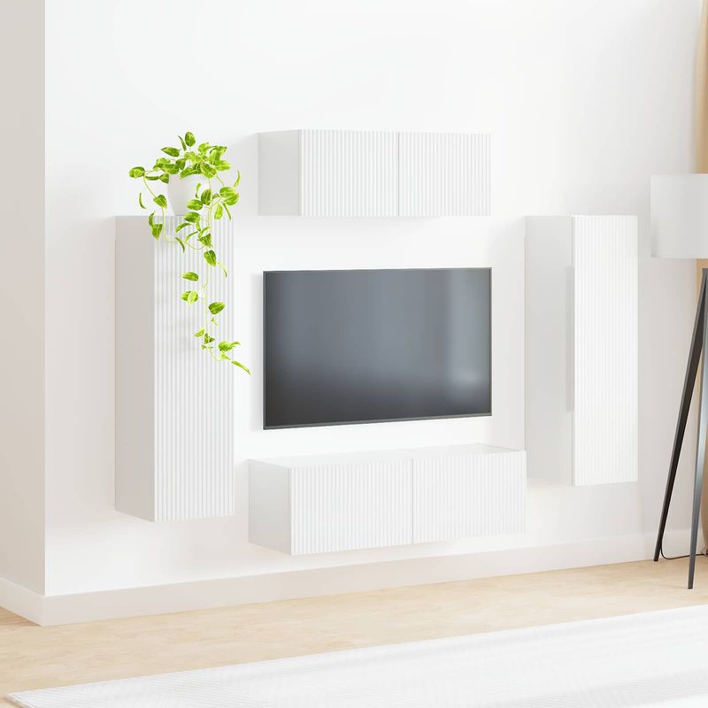 Casa si Gradina - Mobilier - Comode si corpuri - Comode - Set comoda TV Pe perete 3 pcs Alb lucios Lemn compozit - Infinity.ro