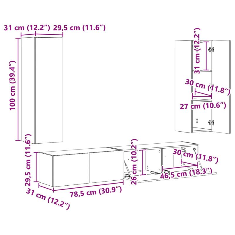 Casa si Gradina - Mobilier - Comode si corpuri - Comode - Set comoda TV Pe perete 3 pcs Alb lucios Lemn compozit - Infinity.ro