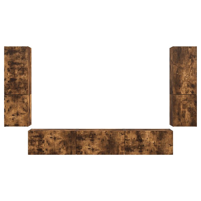 Casa si Gradina - Mobilier - Comode si corpuri - Comode - Set comoda TV Pe perete 4 pcs Stejar fumuriu Lemn compozit - Infinity.ro