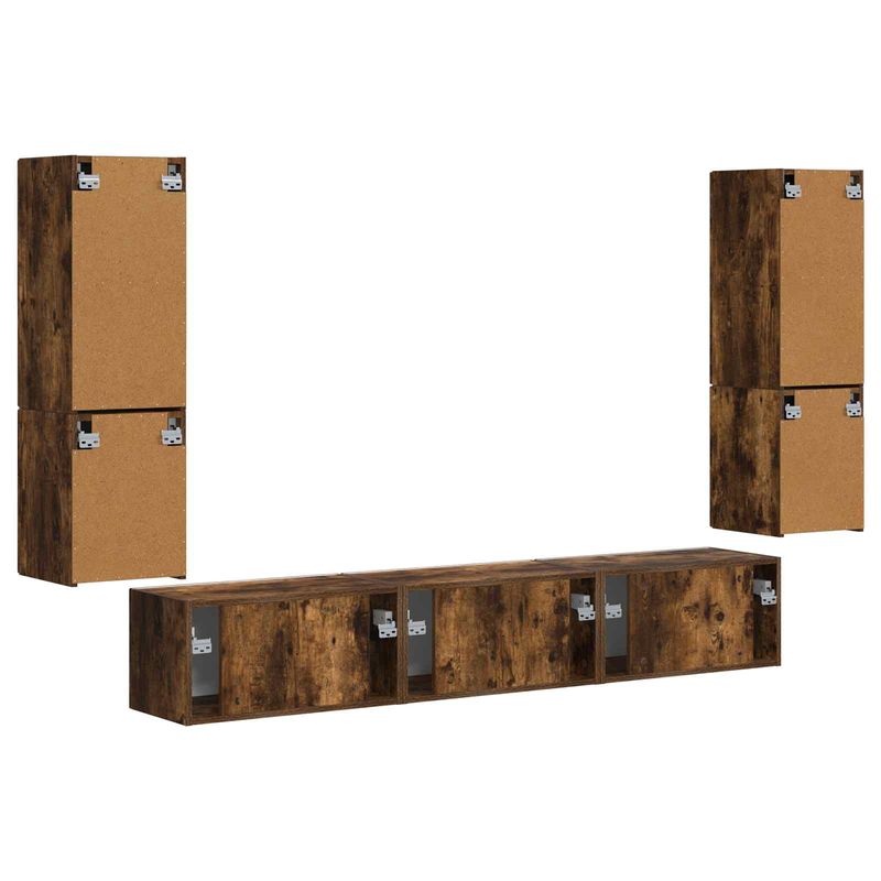 Casa si Gradina - Mobilier - Comode si corpuri - Comode - Set comoda TV Pe perete 4 pcs Stejar fumuriu Lemn compozit - Infinity.ro