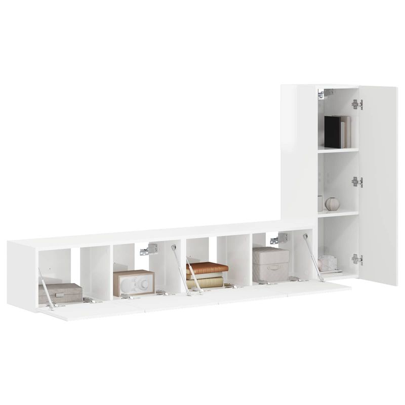 Casa si Gradina - Mobilier - Comode si corpuri - Comode - Set comoda TV Pe perete 2 pcs Alb lucios Lemn compozit - Infinity.ro