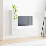 Casa si Gradina - Mobilier - Comode si corpuri - Comode - Set comoda TV Pe perete 2 pcs Alb lucios Lemn compozit - Infinity.ro