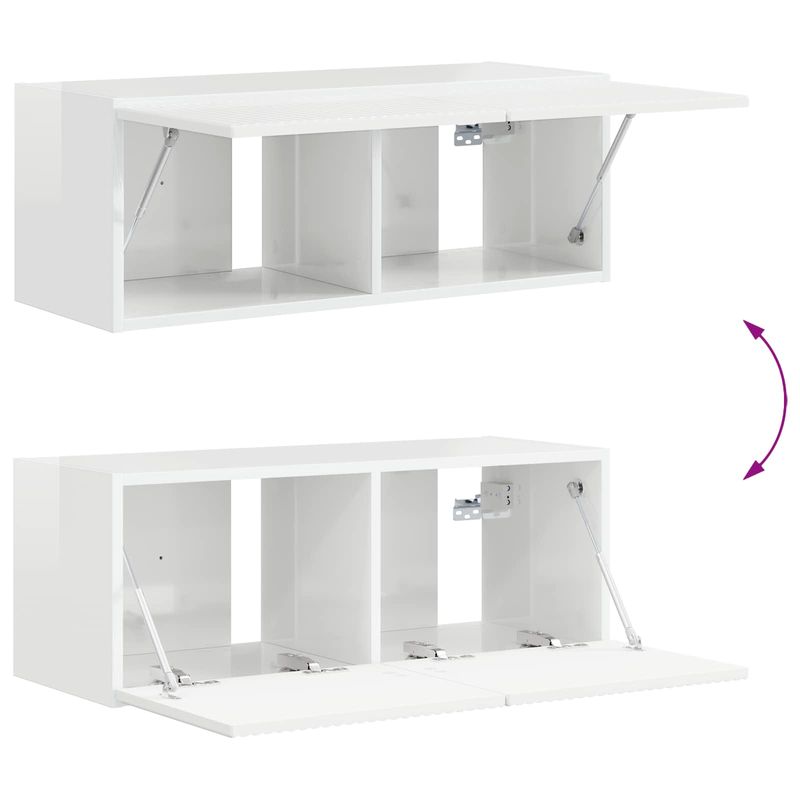 Casa si Gradina - Mobilier - Comode si corpuri - Comode - Set comoda TV Pe perete 2 pcs Alb lucios Lemn compozit - Infinity.ro