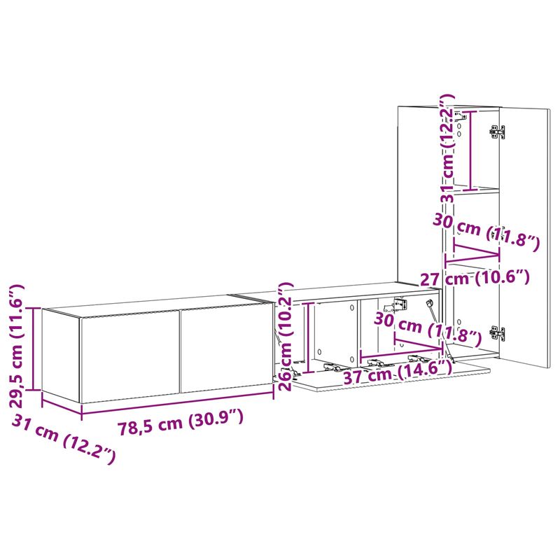 Casa si Gradina - Mobilier - Comode si corpuri - Comode - Set comoda TV Pe perete 2 pcs Alb lucios Lemn compozit - Infinity.ro