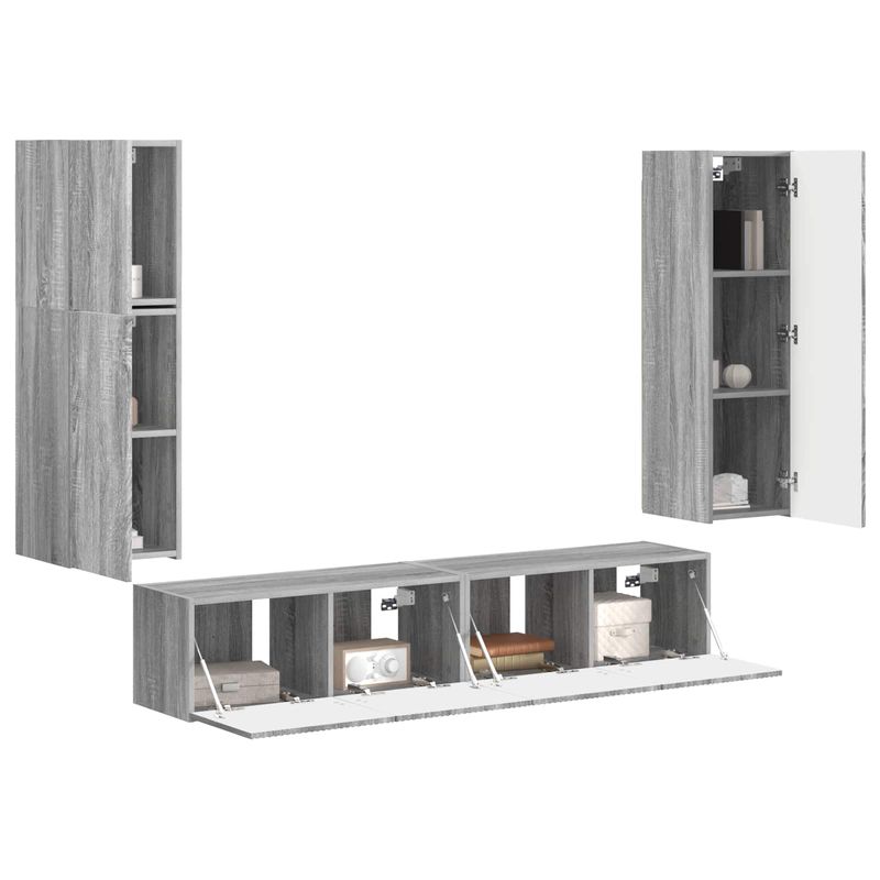 Casa si Gradina - Mobilier - Comode si corpuri - Comode - Set comoda TV Pe perete 4 pcs Gri Sonoma Lemn compozit - Infinity.ro