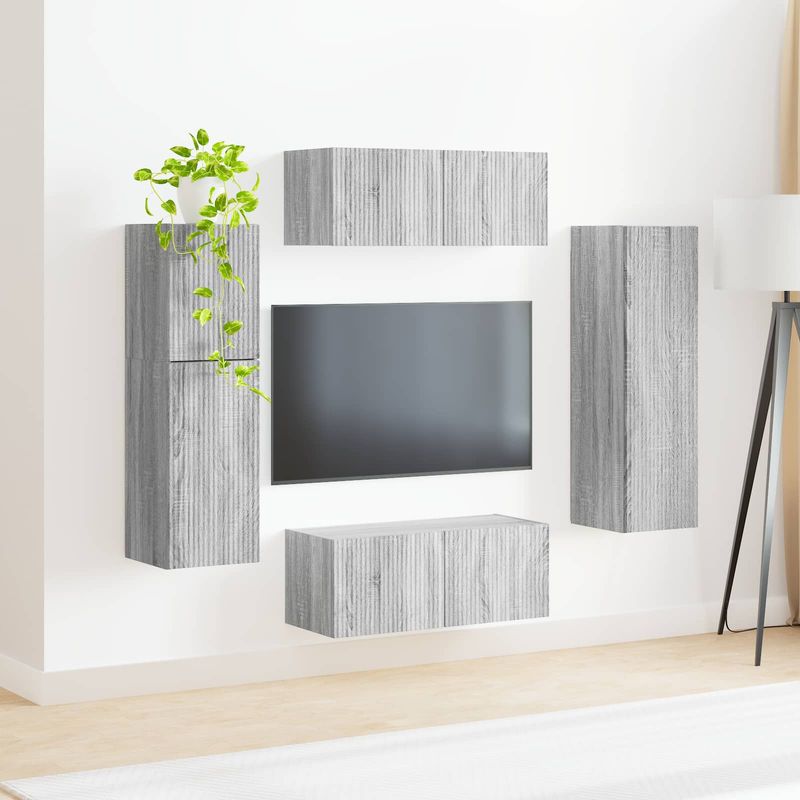 Casa si Gradina - Mobilier - Comode si corpuri - Comode - Set comoda TV Pe perete 4 pcs Gri Sonoma Lemn compozit - Infinity.ro