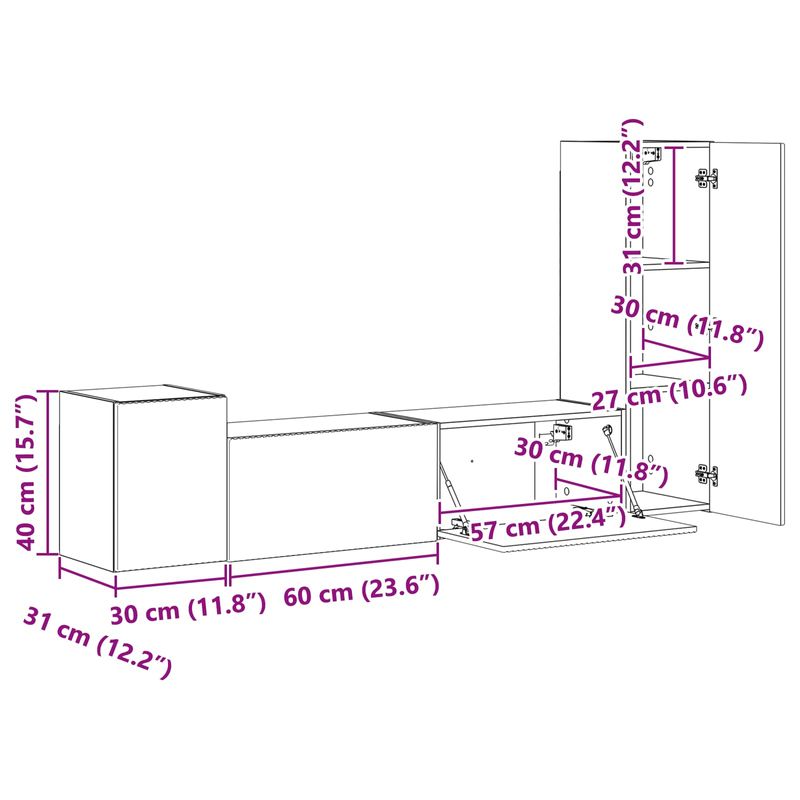 Casa si Gradina - Mobilier - Comode si corpuri - Comode - Set comoda TV Pe perete 4 pcs Stejar fumuriu Lemn compozit - Infinity.ro