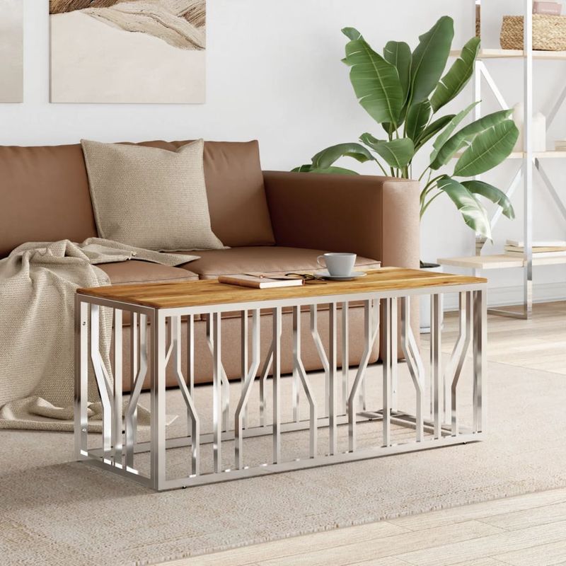 Casa si Gradina - Mobilier - Mese si birouri - Masute de cafea - Masuta de cafea, argintiu, otel inoxidabil si lemn masiv acacia - Infinity.ro