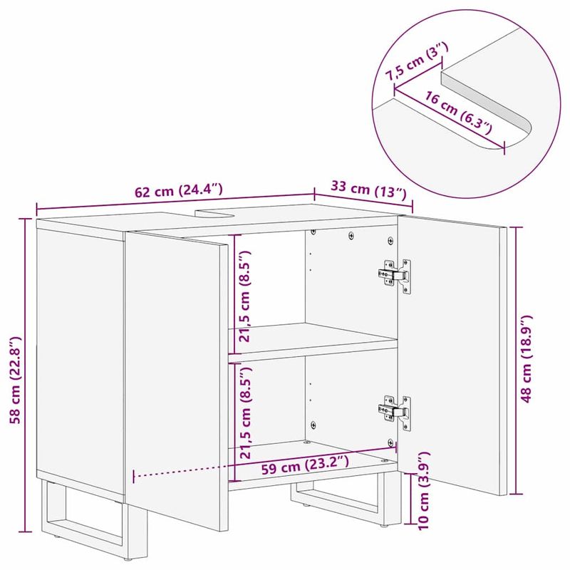 Casa si Gradina - Mobilier - Mobilier baie - Comode baie - Dulap pentru Chiuveta de Baie cu raft Maro 62 x 33 x 58 cm - Infinity.ro