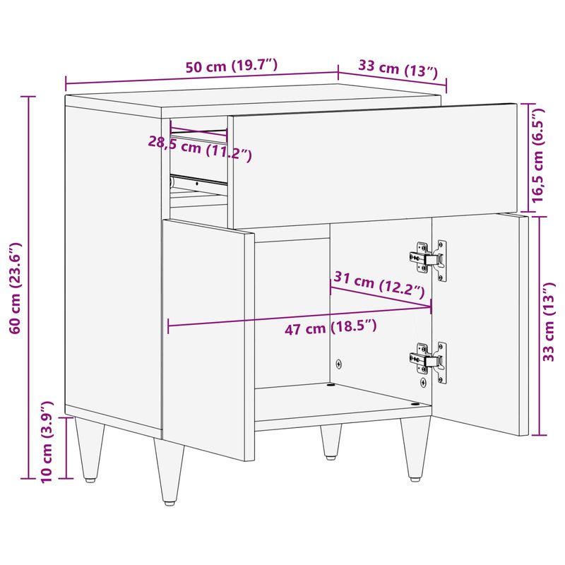 Casa si Gradina - Mobilier - Comode si corpuri - Noptiere - Dulap de noapte Maro 50 x 33 x 60 cm Lemn de mango solid - Infinity.ro