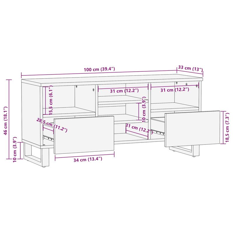 Casa si Gradina - Mobilier - Comode si corpuri - Comode - Cabinet TV Corona Maro 100 x 33,5 x 46 cm Lemn de mango solid - Infinity.ro