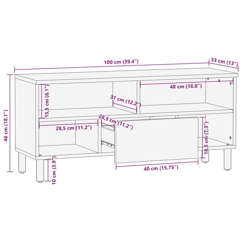 Casa si Gradina - Mobilier - Comode si corpuri - Comode - Cabinet TV cu sertar Finisaj Alb Spalat 100 x 33,5 x 46 cm - Infinity.ro