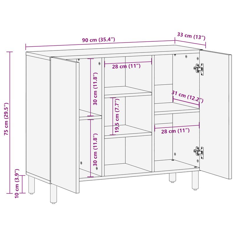Casa si Gradina - Mobilier - Dulapuri si sifoniere - Dulapuri - Bufet Finisaj Acacia Maro 90 x 33,5 x 75 cm Lemn de mango solid - Infinity.ro