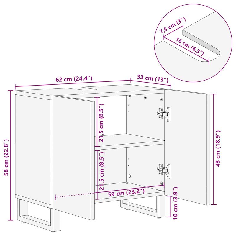 Casa si Gradina - Mobilier - Mobilier baie - Comode baie - Dulap pentru Chiuveta de Baie cu usa natural 62 x 33 x 58 cm - Infinity.ro