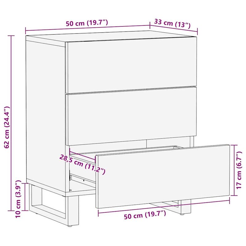 Casa si Gradina - Mobilier - Comode si corpuri - Noptiere - Dulap de noapte natural 50 x 33 x 60 cm Lemn de mango solid - Infinity.ro