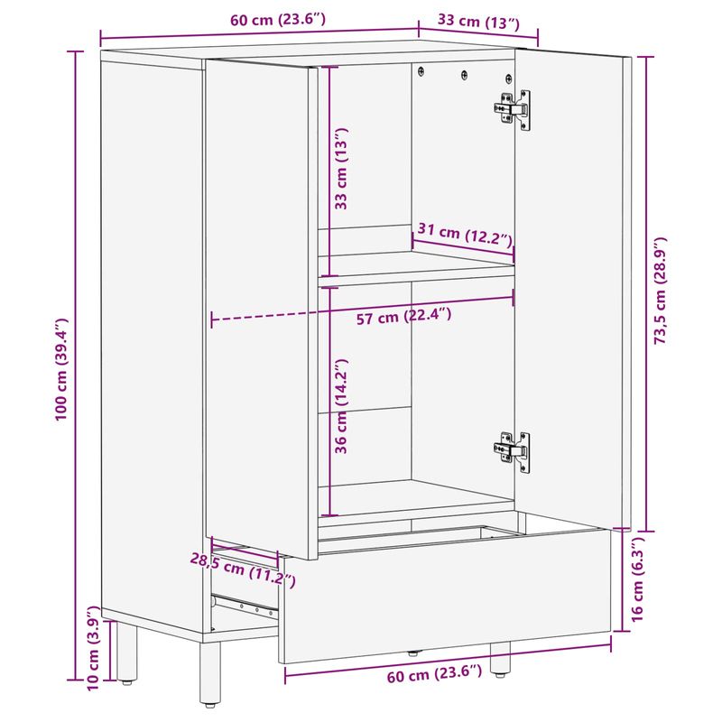 Casa si Gradina - Mobilier - Dulapuri si sifoniere - Dulapuri - Bufet Finisaj Alb Spalat 60 x 33,5 x 100 cm Lemn de mango solid - Infinity.ro